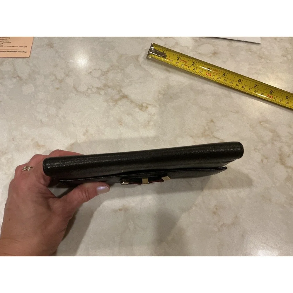 Gucci Black Pebbled Leather Continental Wallet with‎ Red & Blk Ribbon Bow Detail - Picture 15 of 16